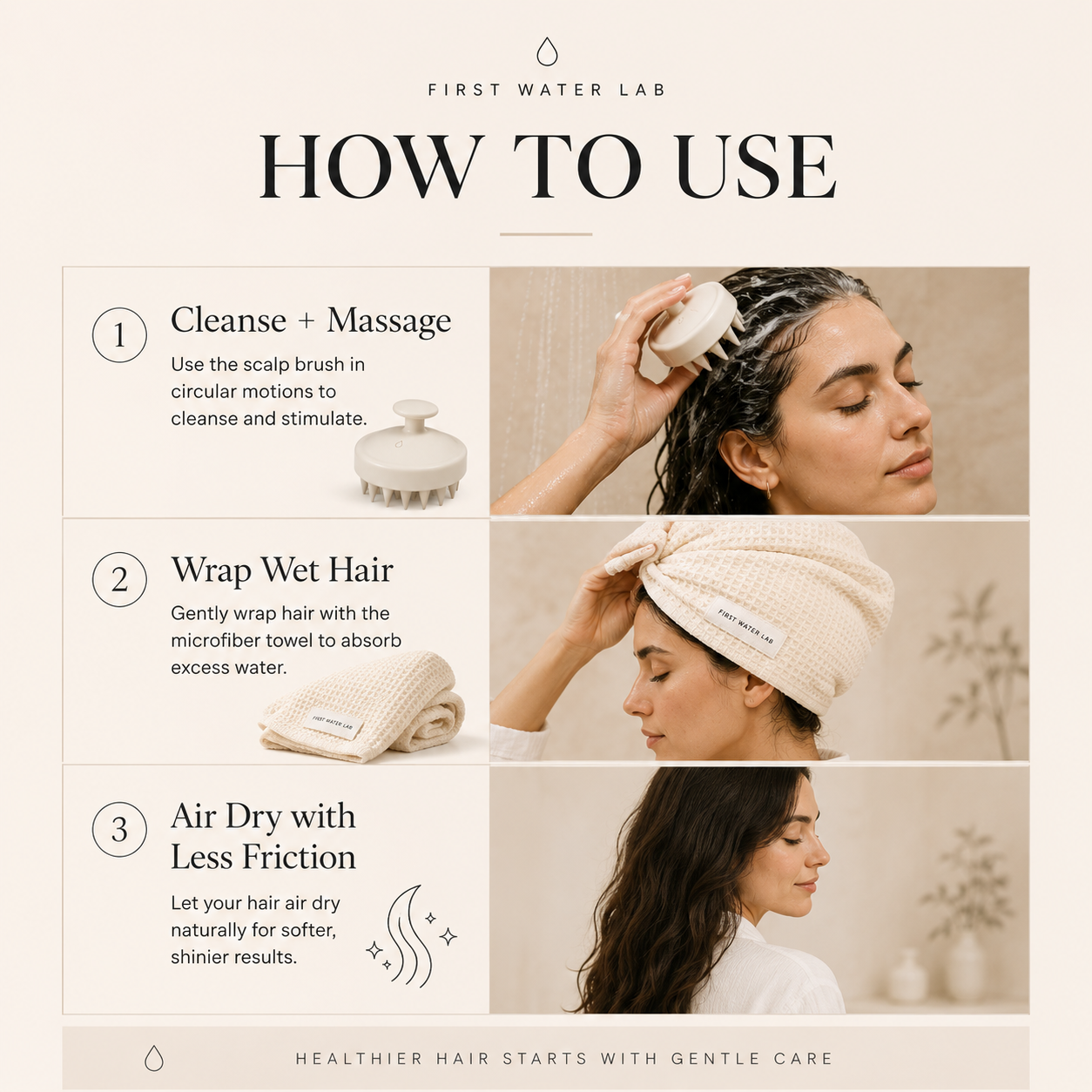 First Water Lab Hair Reset Bundle — Microfiber Hair Towel + Scalp Brush